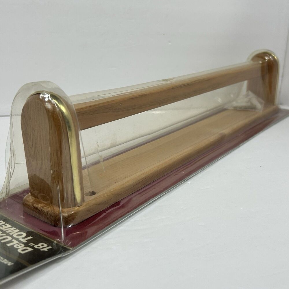 Vintage 1994 Brand New Solid Oak Wood Bathroom Towel Bar Melard Wall Holder